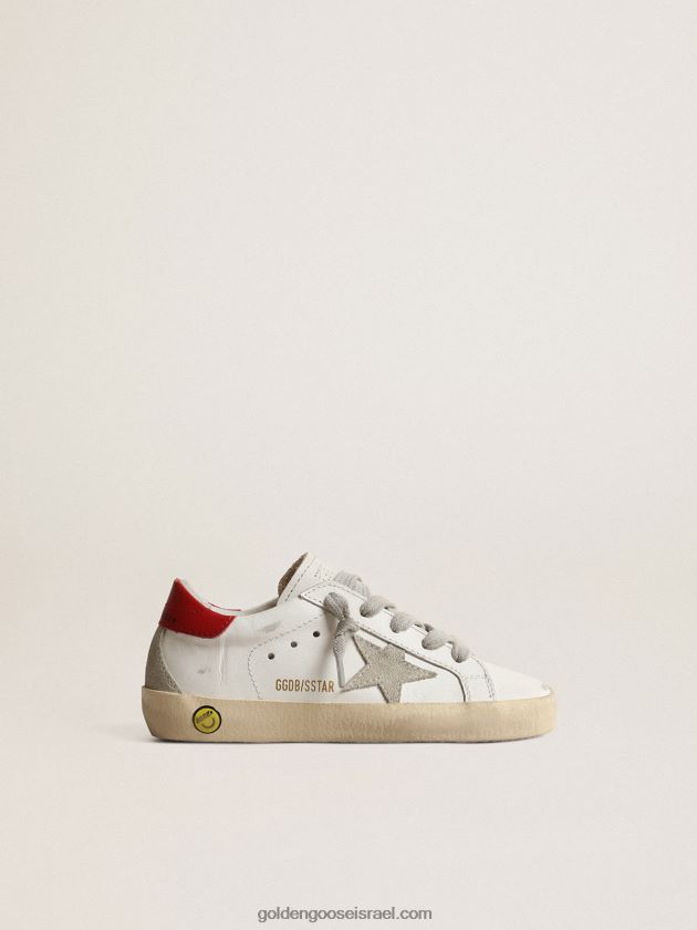 ילדים Golden Goose סופר-סטאר ג'וניור עם כוכב זמש ולשונית עקב עור אדום 246D24845