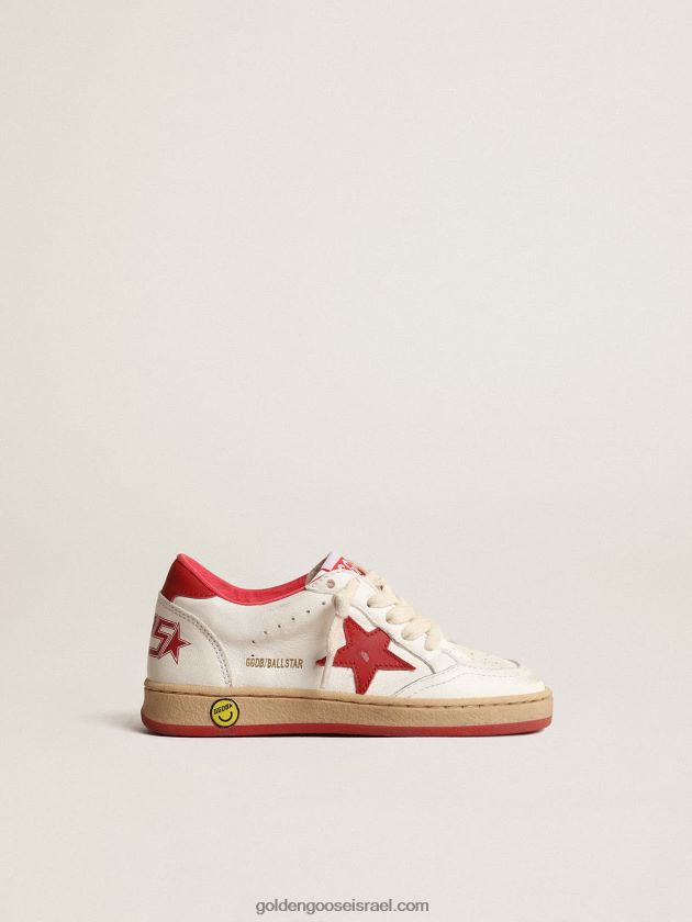 ילדים Golden Goose כוכב כדור ג'וניור בנאפה עם כוכב עור אדום ולשונית עקב 246D24848