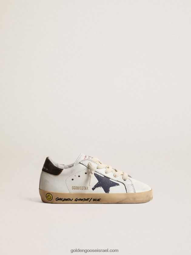 ילדים Golden Goose סופר-סטאר ג'וניור בנאפה עם כוכב מודפס ולשונית עקב שחורה 246D24853