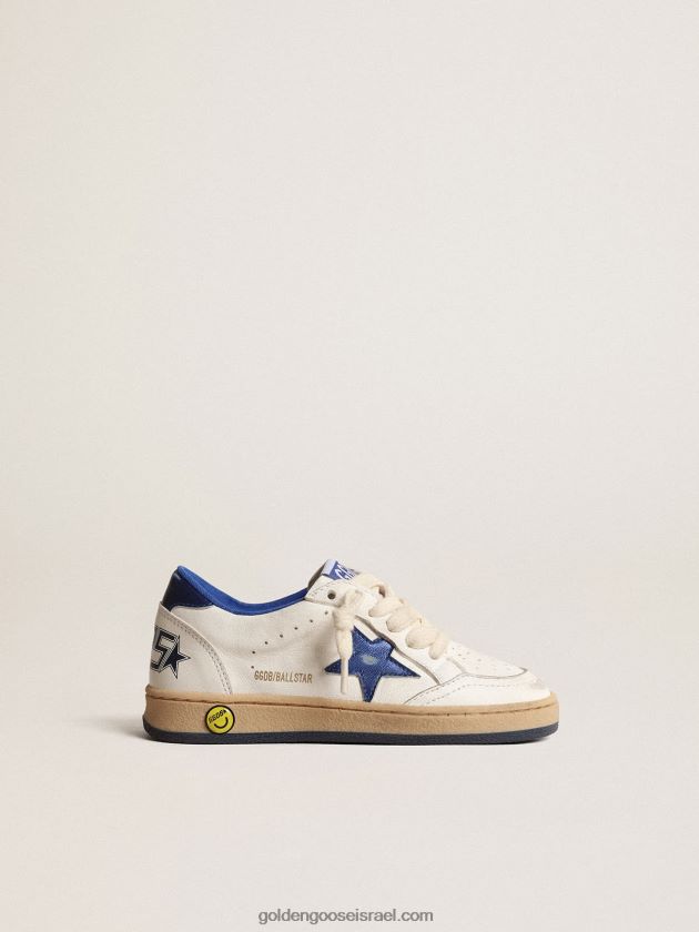 ילדים Golden Goose כוכב כדור ג'וניור עם כוכב עור מתכתי כחול ולשונית עקב 246D24854