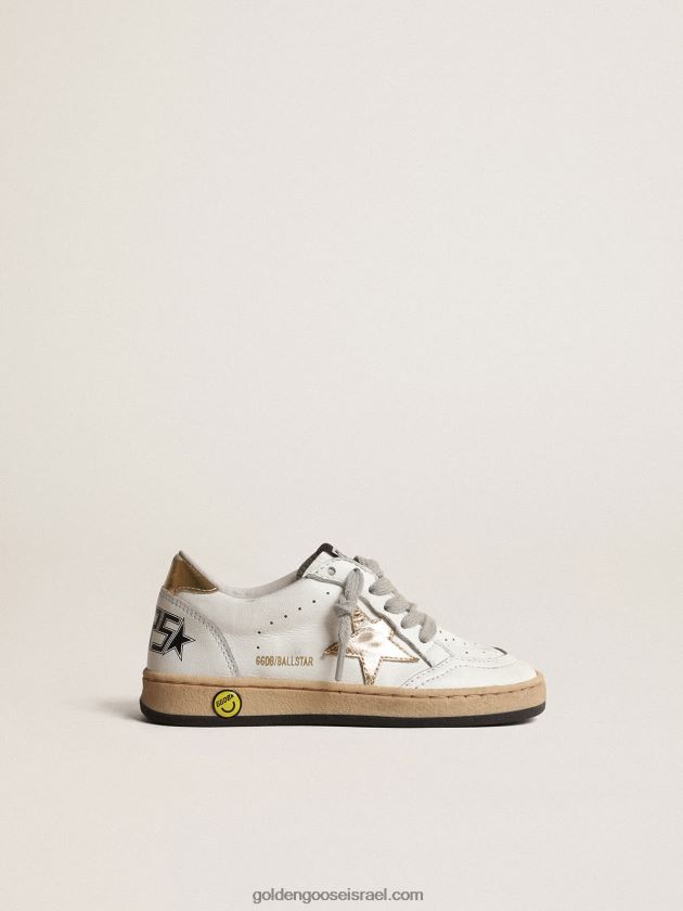 ילדים Golden Goose כוכב כדור ג'וניור עם כוכב עור מתכתי זהב ולשונית עקב 246D24855
