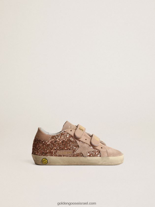 ילדים Golden Goose אולד סקול ג'וניור בנצנצים בוורוד אפרסק עם כוכב זמש ורוד 246D24856