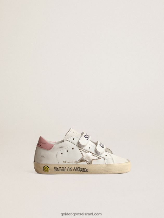 ילדים Golden Goose אולד סקול ג'וניור עם כוכב עור מתכתי ולשונית עקב ורודה 246D24862