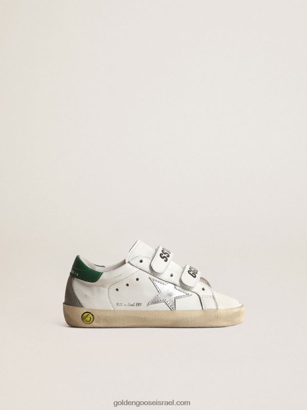 ילדים Golden Goose אולד סקול ג'וניור עם כוכב עור מתכתי ולשונית עקב ירוקה 246D24849