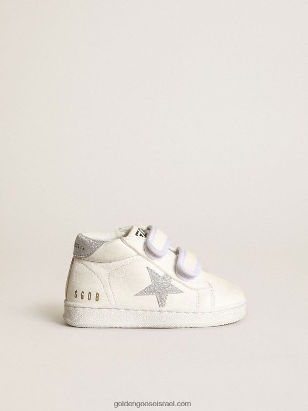 ילדים Golden Goose יוני בעור נאפה עם כוכב נצנצים כסוף וכרטיסיית עקב 246D24851