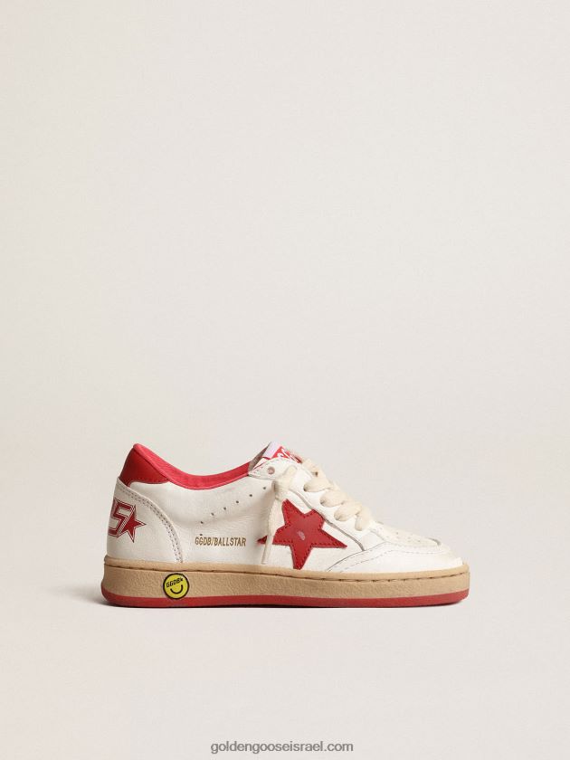 ילדים Golden Goose כוכב כדור צעיר בנאפה עם כוכב עור אדום ולשונית עקב 246D24864