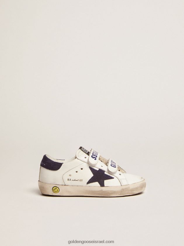 ילדים Golden Goose נעלי ספורט של בית ספר ישן עם תוספות זמש כחול כהה 246D24867
