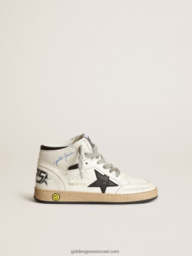 ילדים Golden Goose נעלי סניקרס צעירות שמיי-סטאר מעור נאפה לבן עם כוכב עור שחור ולפת עקב 246D24870