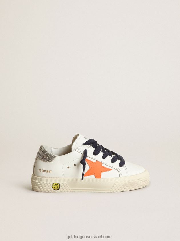 ילדים Golden Goose נעלי ספורט צעירות מאי עם כוכב עור כתום ניאון ולפת עקב עור מתכתי מחורר 246D24872