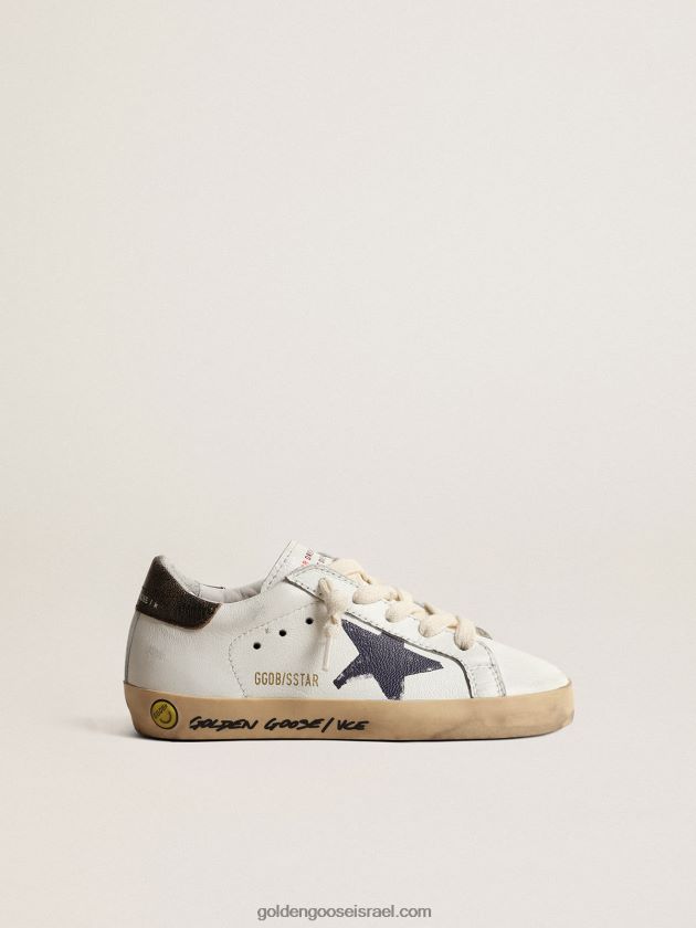 ילדים Golden Goose כוכב-על צעיר בנאפה עם כוכב מודפס וכרטיסיית עקב שחורה 246D24875