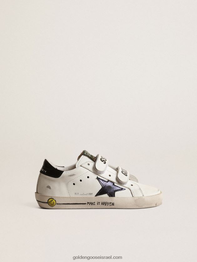 ילדים Golden Goose אולד סקול צעירים עם כוכב עור מתכתי וכרטיסיית עקב שחורה 246D24876
