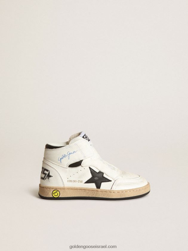 ילדים Golden Goose sky-star junior מעור נאפה לבן עם כוכב עור שחור 246D24847