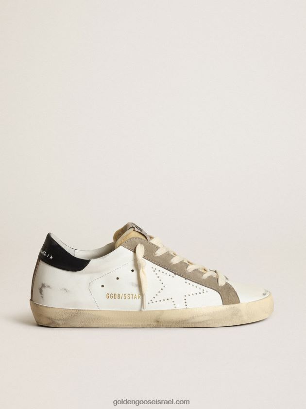 נשים Golden Goose נעלי ספורט סופר-סטאר עם כוכב מחורר ולשונית עקב עור מבריק בצבע כחול חצות 246D241