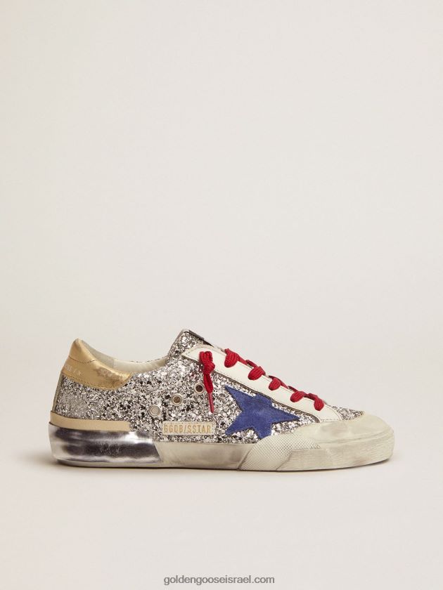 נשים Golden Goose נעלי סניקרס כוכבי על בגליטר כסוף ומולטי פוקס 246D24101