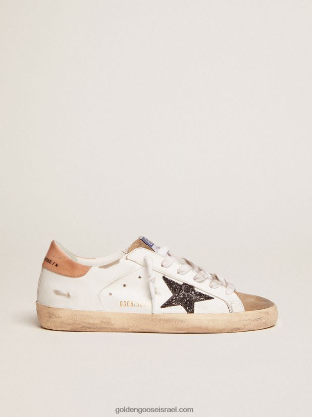 נשים Golden Goose נעלי ספורט כוכב-על עם כוכב נצנצים שחור וכרטיסיית עקב מעור ורדרד 246D24103