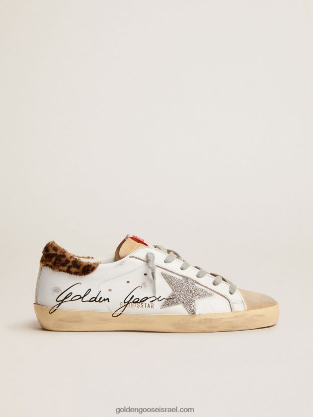 נשים Golden Goose נעלי ספורט כוכב-על עם לשונית עקב עור פוני בהדפס נמר וכוכב סברובסקי 246D24104