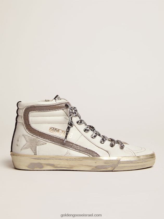 נשים Golden Goose נעלי סניקרס עם כוכב זמש לבן ופלאש עור בהדפס לטאה אפור יונה 246D24114