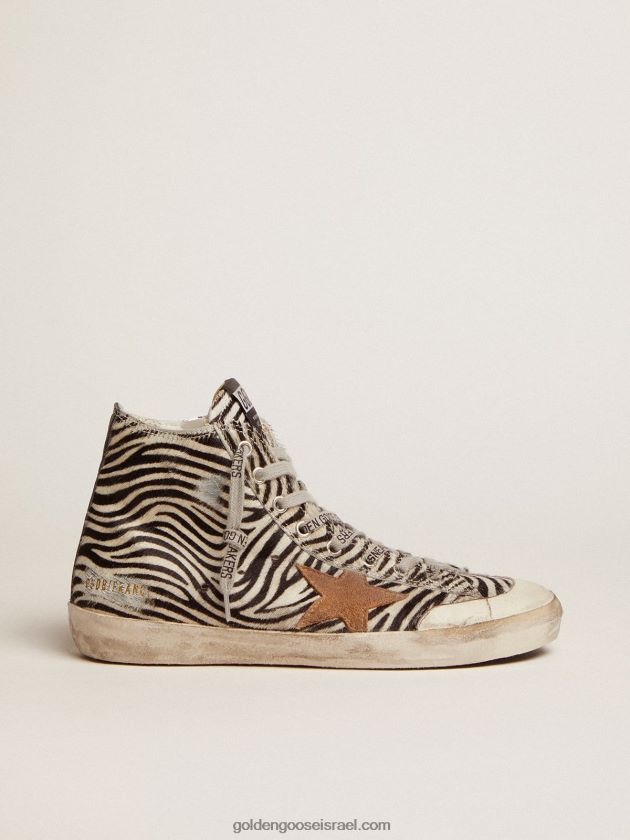 נשים Golden Goose נעלי ספורט של פרנסי פנסטאר בע"מ בעור פוני בהדפס זברה עם כוכב זמש בצבע טבק 246D24119