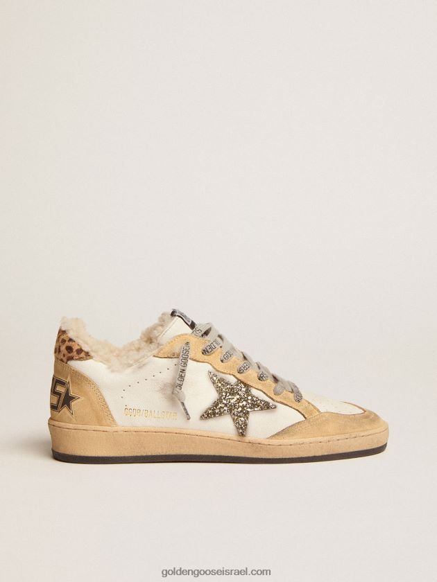 נשים Golden Goose סניקרס כוכבי כדור מעור נאפה עם כוכב נצנצים ובטנת שרלינג 246D24133