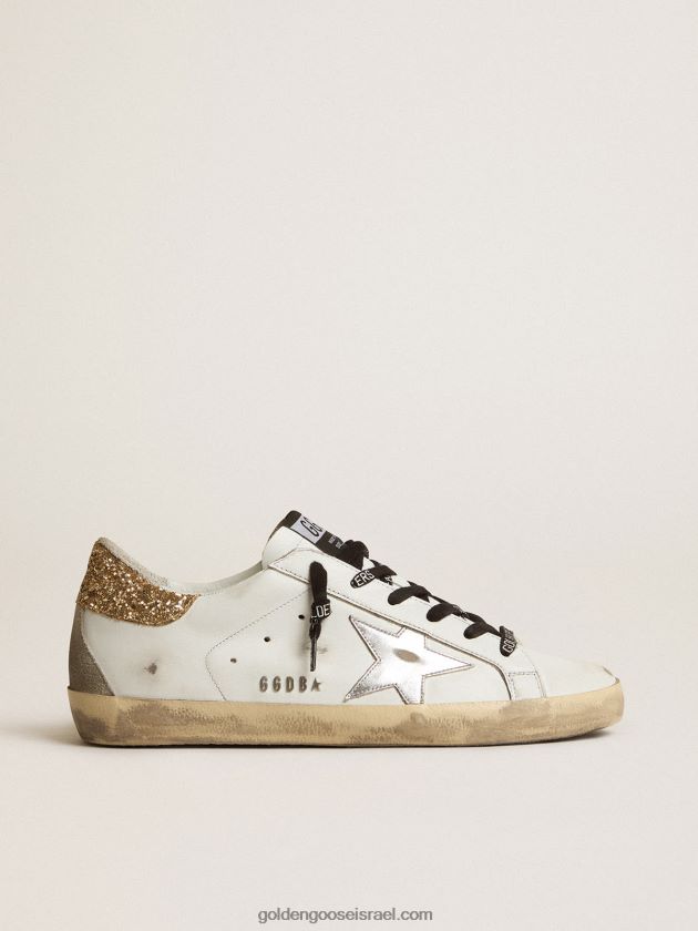 נשים Golden Goose נעלי ספורט כוכב-על מעור לבנות עם לשונית עקב נוצצת 246D24136