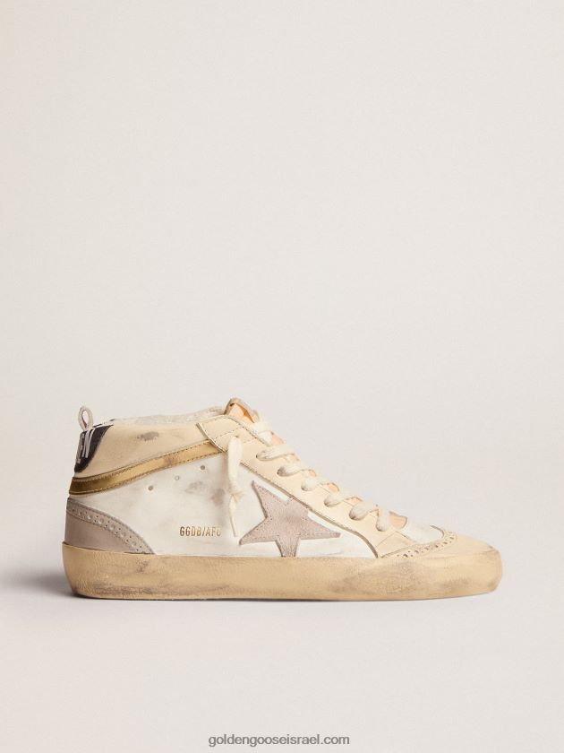 נשים Golden Goose נעלי ספורט בינוניות עם כוכב זמש אפור בהיר ופלאש עור זהב באפקט כרום 246D24139