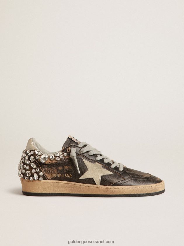 נשים Golden Goose כוכב כדור מעור שחור עם עיטור קריסטל 246D24141