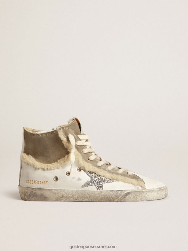 נשים Golden Goose פרנסי בעור וזמש עם כוכב נצנצים כסוף 246D24143