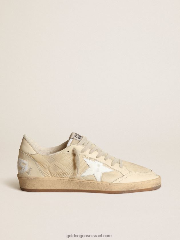 נשים Golden Goose נעלי ספורט כוכבי כדור בניילון לבן חלב עם כוכב עור לבן ולשונית עקב מעור לבן 246D2416