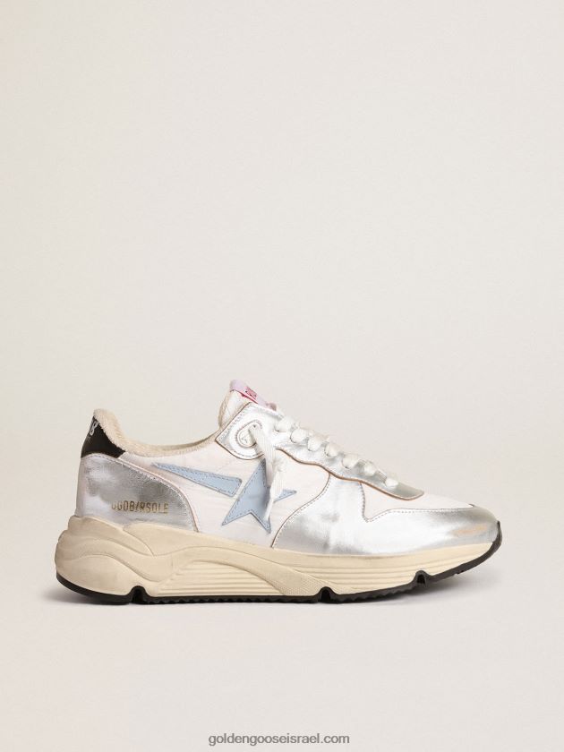 נשים Golden Goose סוליית ריצה בניילון ומעור מתכתי כסוף עם כוכב תכלת 246D24172