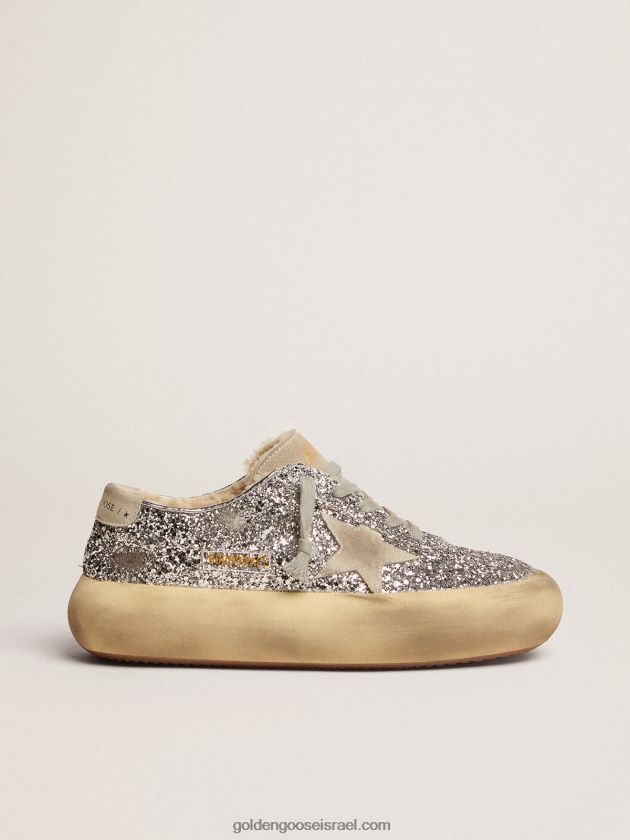 נשים Golden Goose נעלי כוכב חלל בגליטר כסף עם בטנה מזירה 246D24177