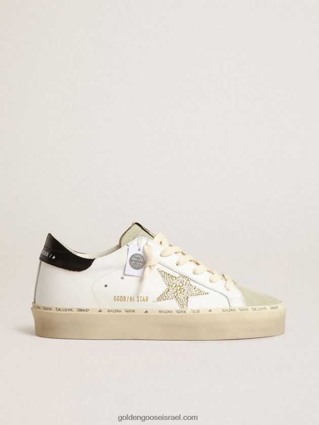 נשים Golden Goose היי כוכב עם כוכב קריסטל סברובסקי וכרטיסיית עקב שחורה 246D24193