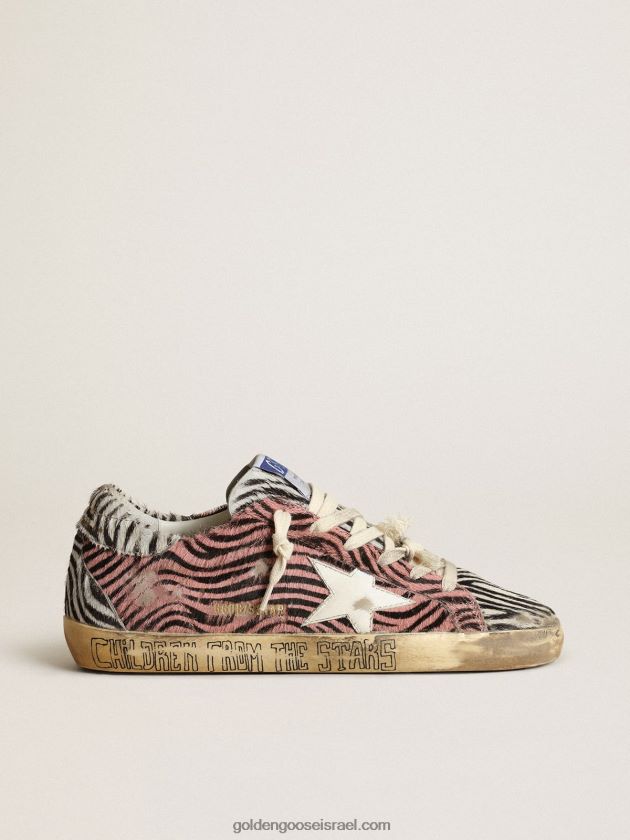 נשים Golden Goose כוכב על בעור פוני ורוד ולבן בהדפס זברה עם כוכב לבן 246D24198