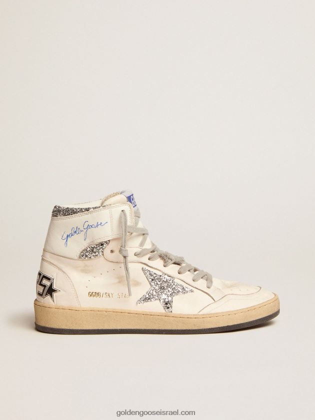 נשים Golden Goose נעלי סניקרס כוכבי שמיים עם חתימה על הקרסול ותוספות נצנצים כסופים 246D242