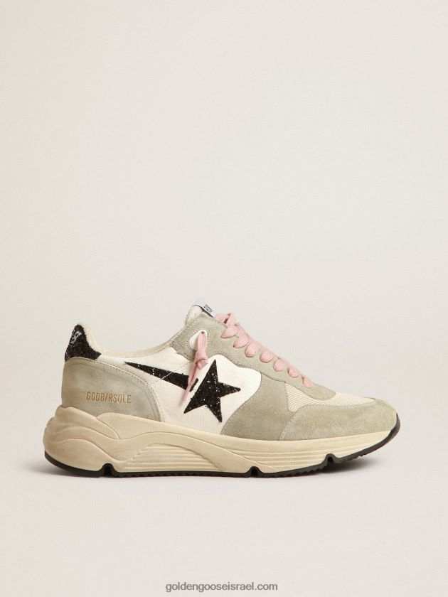 נשים Golden Goose סוליית ריצה עם תוספות זמש אפור וכוכב נצנצים שחור 246D24200