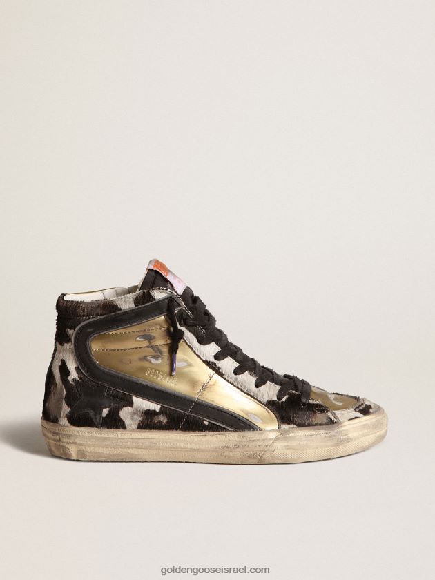 נשים Golden Goose מעבדת שקופיות בעור פוני בהדפס זברה עם תוספות זהב 246D24209