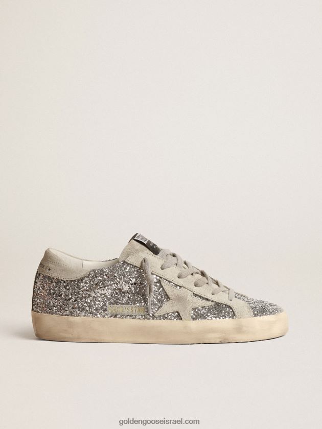 נשים Golden Goose כוכב על בגליטר כסף עם כוכב זמש אפור קרח 246D24217