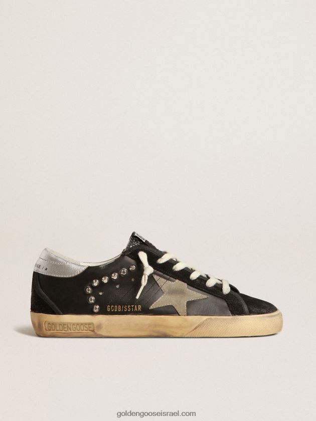 נשים Golden Goose כוכב על מעור שחור וזמש עם ניטים כסופים 246D24219
