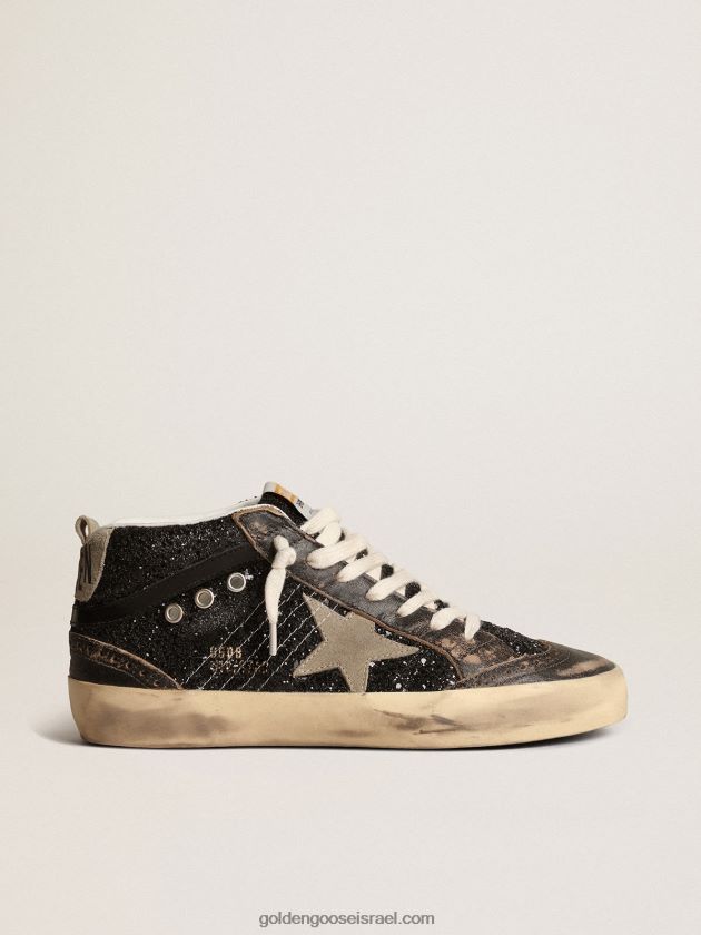 נשים Golden Goose כוכב אמצע בגליטר שחור עם כוכב זמש אפור יונה ולשונית עקב 246D24222