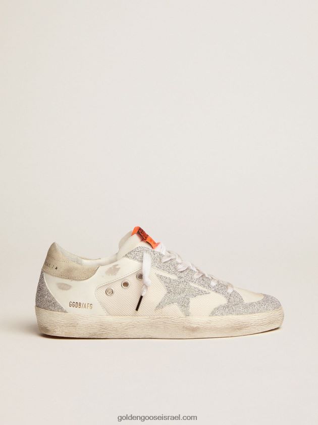 נשים Golden Goose סופר-סטאר בע"מ מעור לבן ורשת עם כוכב ותוספות במיקרו קריסטלים סברובסקי כסף 246D24228