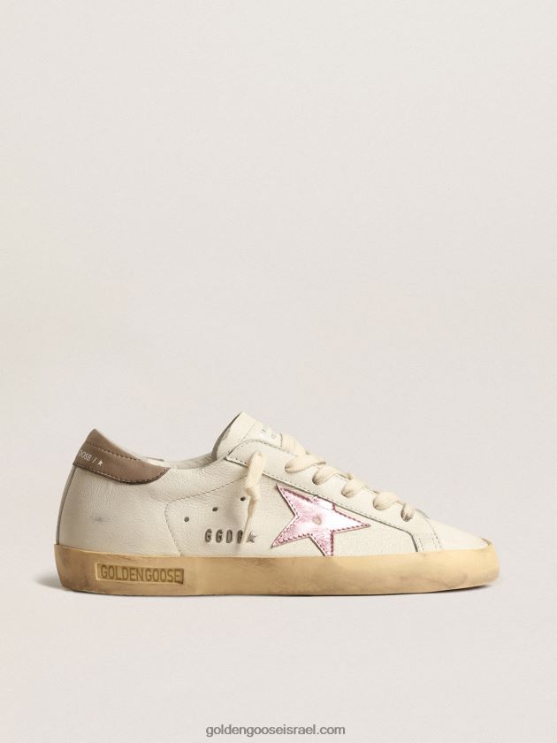 נשים Golden Goose כוכב על בנאפה לבנה עם כוכב עור מטאלי ורוד 246D24229