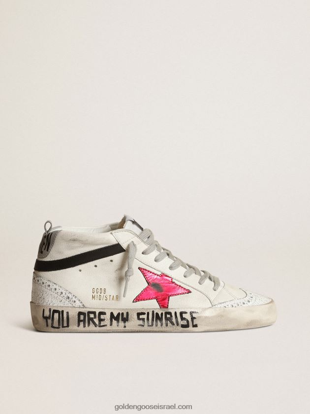 נשים Golden Goose כוכב אמצע עם כוכב עור למינציה ורוד והבזק שחור 246D24231