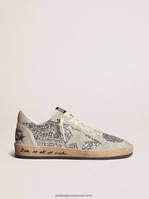 נשים Golden Goose כוכב כדור בגליטר כסף עם תוספות זמש אפור קרח 246D24233