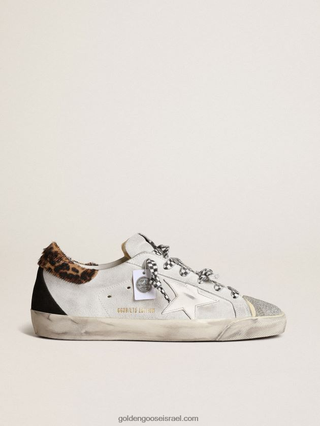 נשים Golden Goose נעלי ספורט מעבדה מכוכבות עם כוכב עור לבן ובוהן קריסטל סברובסקי 246D24234