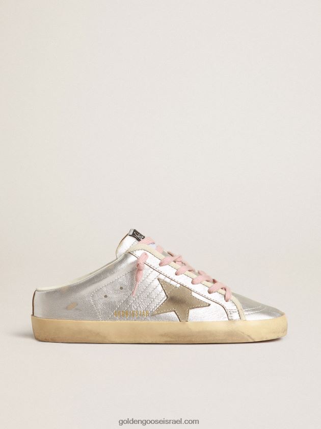 נשים Golden Goose כוכבי חבלנים מעור מטאלי כסוף עם כוכב זמש 246D24237
