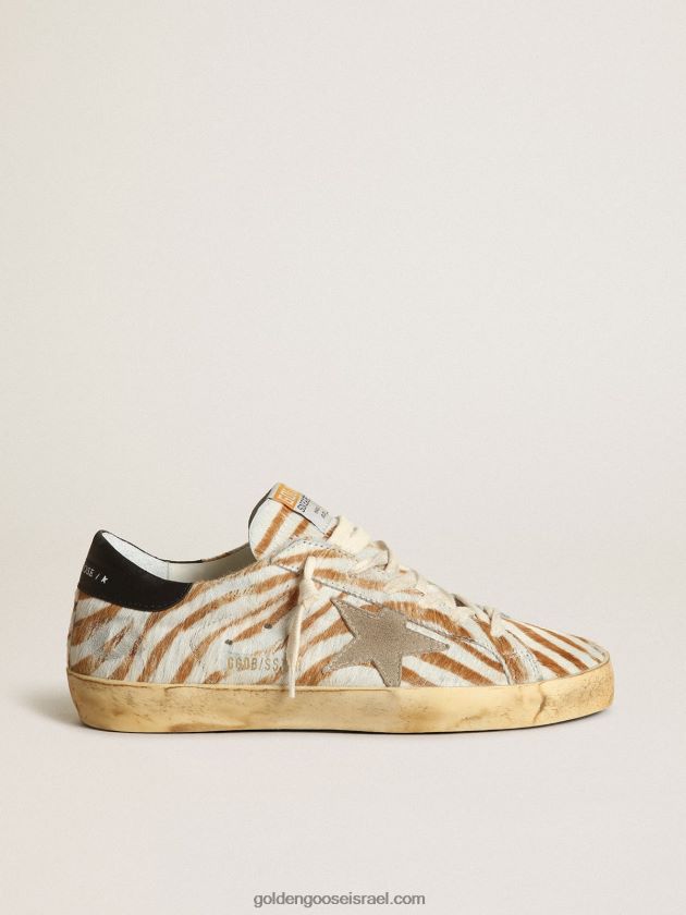 נשים Golden Goose סניקרס כוכבי על בעור פוני בהדפס זברה עם כוכב זמש אפור יונה 246D24243