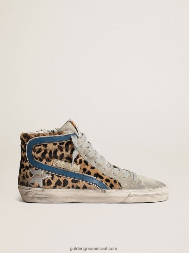 נשים Golden Goose שקף בעור פוני בהדפס נמר עם כוכב עור מתכתי 246D2425