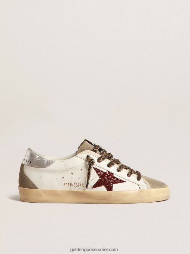נשים Golden Goose כוכב-על עם כוכב נצנצים בצבע בורדו וכרטיסיית עקב כסוף 246D24255