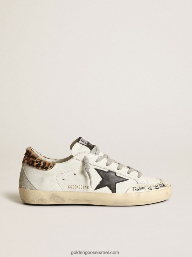 נשים Golden Goose כוכב על עם כוכב עור שחור וכרטיסיית עקב עור פוני בהדפס אריה 246D24257