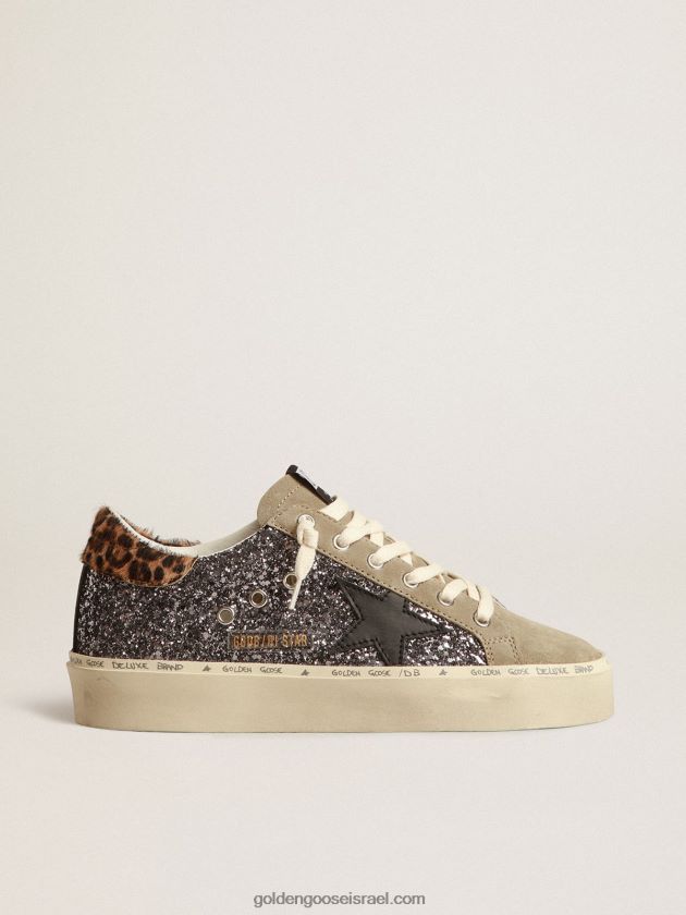 נשים Golden Goose היי כוכב בגליטר אפור כהה עם כוכב עור שחור 246D24258