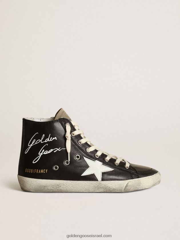 נשים Golden Goose סניקרס פרנסי מעור נאפה שחור עם כוכב עור לבן ולשון זמש אפור יונה 246D24262